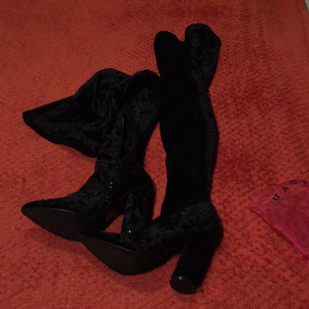 Fashion nova black thigh high velvety heels